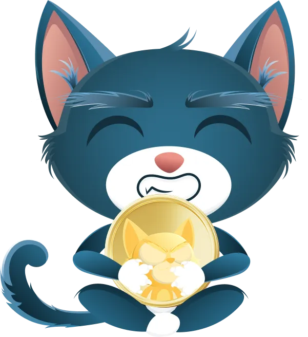 Troller cat hugging a coin floating up and down